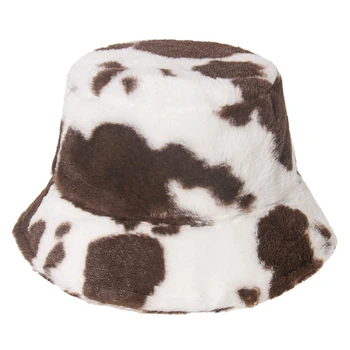 2021 Nauja, Moterų Žiemos Šiltas Pūkuotas Pliušinis Kibiro Kepurę Pieno Karvė Spausdinti Panama Žvejo Kepurė