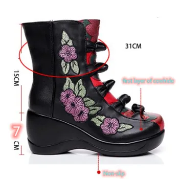 2021 Naujas Exquisit Siuvinėti Moterų Batai vestuvių batai natūralios Odos Batus neslidžiais Komfortą Pleištai Mada Batai Moterims, Batai
