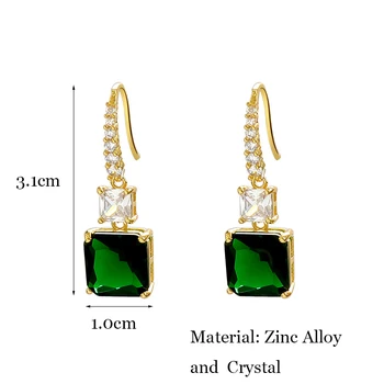 2021Classic Geometrinis Green Crystal Ausies Smeigės Aukso Spalvos Kvadrato Formos Šviečia Stud Auskarai Moterims, Mada, Retro Papuošalai