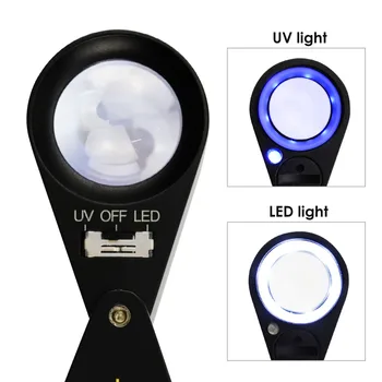 20x Loupe 21mm Optinio Stiklo didinamasis stiklas 6 LED Light & UV Juodas Rėmas Achromatinis Trijulę Objektyvas Juvelyras, Mechanika Fotografas