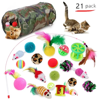 21pcs Funny Cat Tunelio Žaislų Rinkinys Kačių Kibinimas Pet Interaktyvus Sizalio Kamuolys Katė Pliušinis Žaisti, Kramtyti Žaislas Dantų Šlifavimo Žaislai