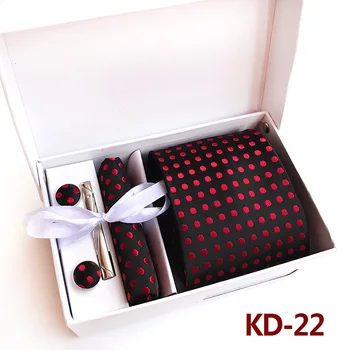 24 Dizaino Klasikiniai vyriški Red Dot Žakardiniai Audiniai iš Šilko Necktie Nosinė, rankogalių segtukai Verslo Vestuves su Dovanų Dėžutė