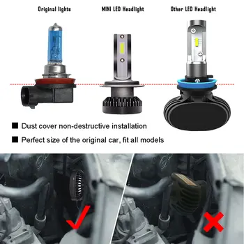 2VNT LED H7 mini Automobilių žibintų Lemputės COB (Chip LED H1 H11 6000K Komplektas priekinių Žibintų Auto 12V LED priekinės Lempos 80W 8000LM Pora