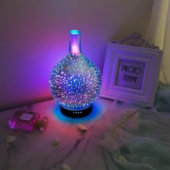 3D Fejerverkai Stiklo Oro Drėkintuvas su 7 LED Nakties Šviesos Aromato eterinis Aliejus Difuzoriaus Rūkas Maker Ultragarsinis Drėkintuvas Dovana