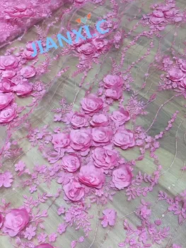 3d išsiuvinėti gėlių Nėrinių audinys Naujausius Stilius JIANXI.C-91503 Nigerijos Tiulio Tinklelio Nėriniai mados suknelė