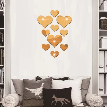3D Meilės Širdies Formos Veidrodis Lipdukus Fone, svetainė, Miegamasis 