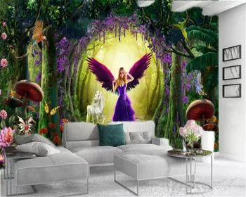 3d namų tapetai violetinė gėlė vynuogių fantazijos miško violetinė Fėja gražus romantiškas vidaus apdaila, tapetai