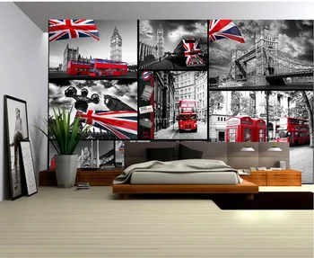 3d tapetai kambario Londono gatvėse Raudona Autobusų fone 3d kraštovaizdžio tapetai, vonios kambarys 3d tapetai