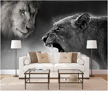 3d tapetai pasirinktinius nuotraukų Juoda ir balta meno liūtas kambarį fone namų dekoro 3d sienų freskomis tapetai, sienų ir 3 d