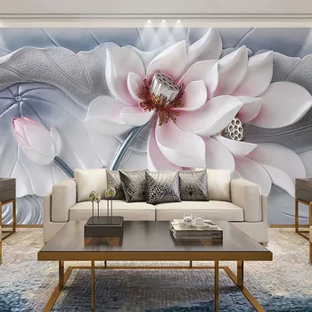 3D Tapetai Šiuolaikinės Paprastas Gražus Gėlės Freskomis 3D Reljefo Skulptūros Lotus Sienos Popieriaus Gyvenimo Kambario, Miegamasis Namų Dekoro Freskomis