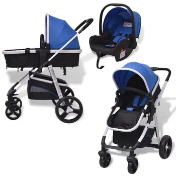 3in1 Vežimėlis Aliuminio Mėlynos ir Juodos Didelės Kraštovaizdžio Vežimėlio Sėdima Kūdikis Vežimas Kūdikių Bassinet Puchair Naujagimis