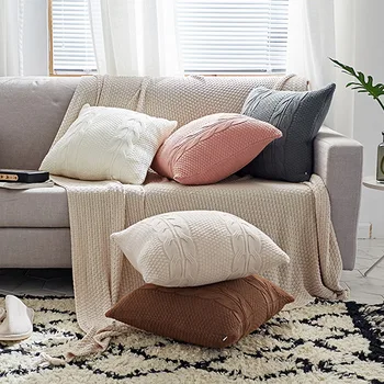 45x45cm rožinės/smėlio spalvos/pilka/balta megzti pagalvėlė padengti sofa vilnos juosmens užvalkalas derliaus double twist modelio pagalvę padengti
