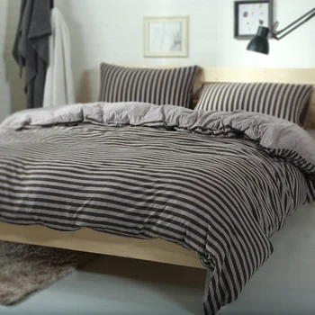 4pcs Medvilnės Jersey Megzti audinio kavos spalvos juostele lova nustatyti dvigulė lova 150 180cm kietas įrengtas lapas