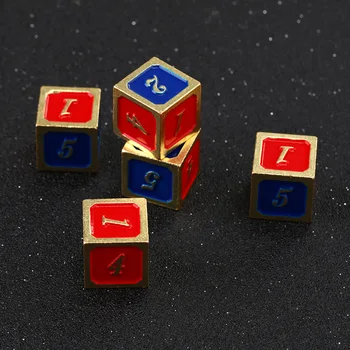 5 vnt/set Full Metal Juokinga, Red/Blue Digital Kauliukų Rinkinys Cube Kauliukai Standartinis Šešių Pusių