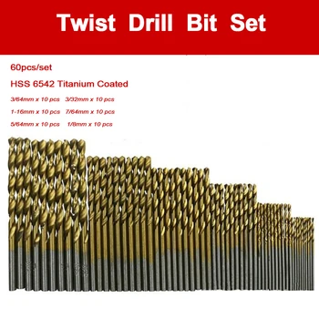 50/60Pcs HSS Padengtas Titano Twist Drill Bits greitapjovio Plieno Mini Gręžimo karūnos Galia Gręžimo Įrankiai, Medienos