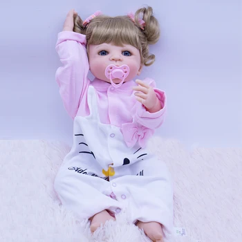 57CM Visas Silikono Kūno Reborn Baby Girl Lėlės gražios mėlynos akys Naujagimių Princesė Lėlės Mergaitėms Žaisti Namuose Boneca Maudytis Žaislai NPK