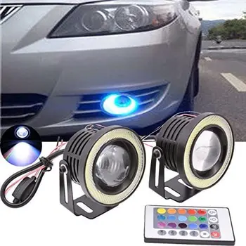 89MM RGB LED lemputė Balta COB halo angel Eye žiedu, skirta dieniniai šviesos DRL automobilio važiavimo šviesos (2 komplektai)