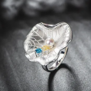 925 sidabro cirkonis perlas atidaryti žiedas moterų literatūros mažų šviežių, lapų žiedas
