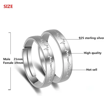 925 sterlingas sidabro mados elektrokardiograma dizaino mėgėjams pora žiedus moterims, vyrams pirštu šalis žiedas ne išnyks papuošalai