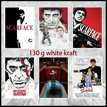Al Pacino Scarface Filmo Plakatas Balta/geltona Kraft Foto Popieriaus Tapetai Baras, Kavinė Apdailos 42x30cm (16.5x11.8inch)