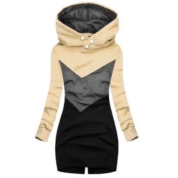 Amerikos streetwear moterų palaidinukė hoodies Moteris Rudens-Žiemos Susiuvimo Puloveris Apvalios Kaklo Mygtuką Hoodie Džemperis Kailis