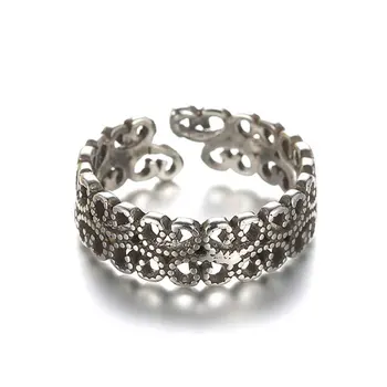 ANENJERY 925 Sterlingas Sidabro Vintage Mados Žiedas Tuščiaviduriai Gėlių Tailando Silver Atidarymas: Žiedas Moterims anel bague (16mm), S-R141
