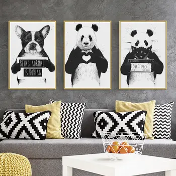 Animacinių Filmų Gyvūnų Namų Puošybai Šiaurės Europos Stiliaus Drobės, Freska Menas Spausdinti Mielas Panda Šuo Plakatas Gyvenimo Kambario Sienos Meno Drobė