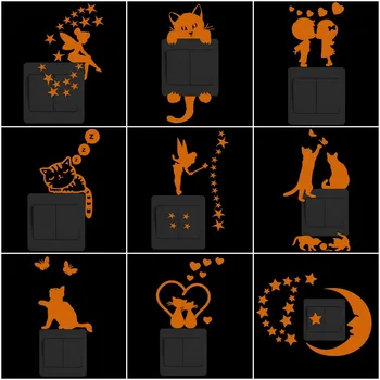 Animacinių filmų Šviesos Jungiklis Lipdukas Švyti Tamsoje Sienų Lipdukai Namų Dekoras Vaikų Kambarį Apdailos Liuminescencinės Lipdukai Kačių Fėja