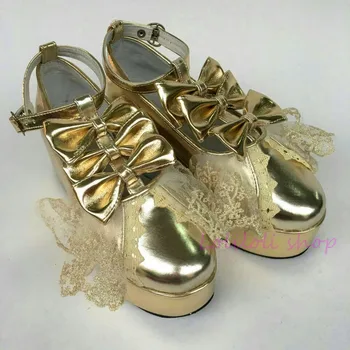 Antaina Japanese lolita batai plius dydis / specialų užsakymą Išskirtinio originalaus Lolita aukso Nėrinių Princesė Batai yj001