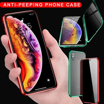 Anti-peep Magnetinio Telefono dėklas Apsauginis dėklas su Dvigubu Pusių Grūdintas Stiklas Ekrano Apsaugoti Filmas AS99