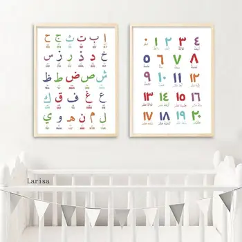 Arabų Islamo Sienos Meno Tapybos Drobės Arabų Rašmenimis Skaitmenimis Švietimo Plakatas Spaudinių Darželio Vaikų Kambario Sienų Apdaila