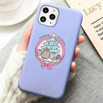 Asmeninį Pusheen Cute Kačių Telefono dėklas Candy Spalva Violetinė iPhone 11 12 pro XS MAX 8 7 6 6S Plus X SE 2020 XR