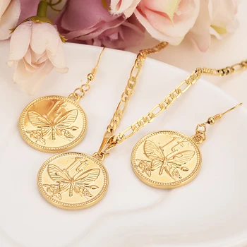 Aukso figaro grandinės PNG 1cent monetos pakabukas EarringsWomen Šalis afrikos butterflyBird Rojus, vestuvių Papuošalai mergaitėms, žavesio