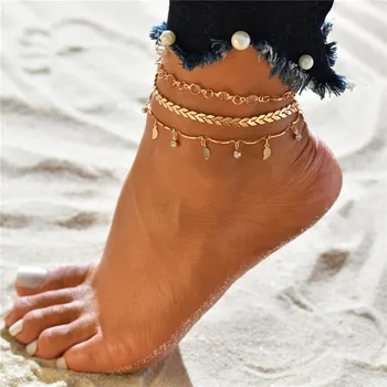Aukso Spalvos Anklets Moterų Pėdų Accessories Vasaros Paplūdimio Basomis Sandalai Kulkšnies Apyrankę ant Kojos Moterų Kulkšnies Dovana Moterims