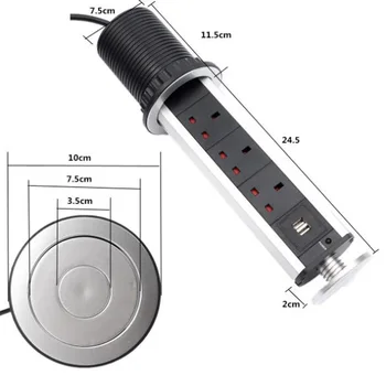 Aukštos kokybės 2M laidą ES MUS UK AS 3 lizdas dvigubas USB ištraukiama darbalaukio liftas lizdas biuro, virtuvės paslėptas maitinimo adapterio lizdas