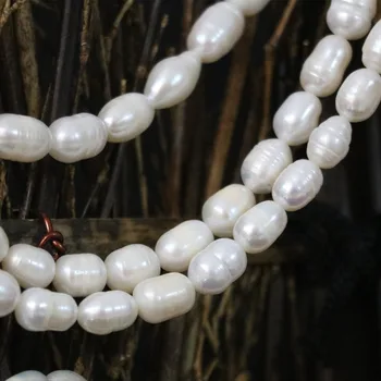 Aukštos kokybės baltos spalvos natūralių gėlo vandens dirbtiniu būdu išaugintų perlų 7-8mm ryžių tarpiklis grožio moterų papuošalai priėmimo prarasti karoliukai 15inch B1344
