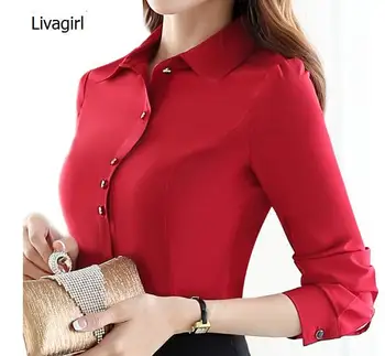 Aukštos kokybės mados OLIS moterų drabužiai nauji ilgomis rankovėmis marškinėliai kieto spalvų Oficialų palaidinė plius dydis office ponios šifono viršūnes raudona