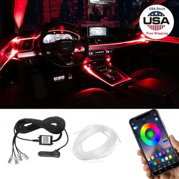 Automobilių Underglow Šviesos 4M RGB LED Juostelės, Aplinkos Šviesos APP Kontrolės Automobilio Interjero Atmosferą Šviesos Lempos Automobiliui Led Neon Light Kit