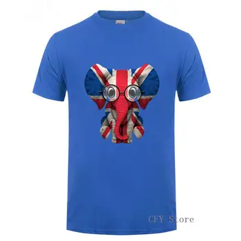 Baby Dramblys su Akiniais ir didžiosios Britanijos Vėliava Jungtinės Karalystės Vėliavos Vyrų 2019 Naujausią populiarumą jaunuolis T-Shirt