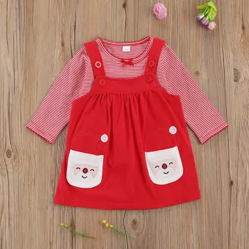Bamblys Kūdikis, Naujagimis Baby Girl Drabužiai Nustatyti Rudenį ilgomis Rankovėmis Raudona Dryžuotas marškinėliai Santa Sąlyga Dirželis Sijonas Drabužių Komplektus