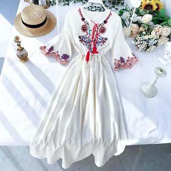Bohemijos Nacionalinės Moterų Suknelė Dykumos Pievų Turizmo Etninės Siuvinėjimo Suknelė Prarasti Suknelė Blyksnius Rankovės Atostogų Vasaros Suknelė