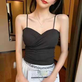 Camis Moterų Spageti Dirželis Reguliuoti Mezgimo Seksualus Lieknas Pasėlių Viršuje Vientisos Spalvos Korėjos Stiliaus Camisoles Mados Chic, Stilingas Naujas