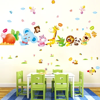 Cartoon vaikų kambarys lipnios tapetai miegamajame, gyvenamasis kambarys kūdikio kambario sienų apdaila mielas gyvūnų sienų lipdukai lipdukai