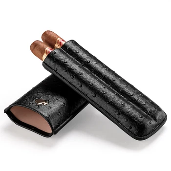 Cigarų atveju nešiojamų karvės oda, stručio oda, cigarų drėkina atveju cigarų dėklas gali laikyti 2 lazdos CF-0305