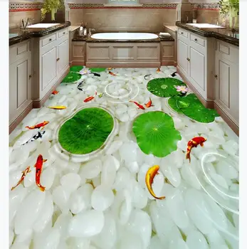 Custom 3D Grindų Sieniniai Wallpaper HD upės vandens pebble karpis 3D grindų PVC lipnios Vandeniui Gyvenamasis Kambarys Vonios kambarys Freskos