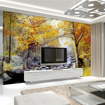 Custom gold miškų tapetai, gražus gamtovaizdis, tapetai, 3d freskomis tapetai už kambarį
