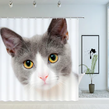 Cute Kačių Dušo Užuolaidos Kūrybinė Asmenybė Juokingi pet 3D Spausdinimo Šuo Vonios kambarys Dekoro Namų Vonioje Poliesterio Audinio Rinkinys Su laikikliu