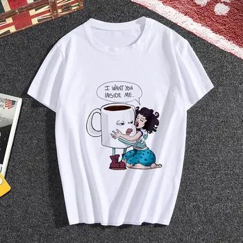 Drabužius Moteris marškinėliai Naujas Vasaros Asmenybės Kavos Mergina T-shirt Harajuku Gražus Plonas Skirsnio Balta Moterų marškinėliai