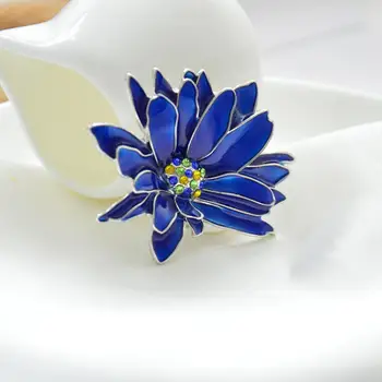 Elegantiška Panele Mergaičių Didelis Boho Mėlyna Emalį Gėlių Gėlių Žiedų Pin Papuošalai