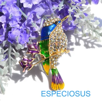 Elegantiškas Pin Aukso Spalvos Moterims, Dovanos Hummingbird kalnų krištolas Krūties kontaktų Priedų Derinys Spalvų Papuošalai Dažytos Paukščių Sagės, Drabužiai